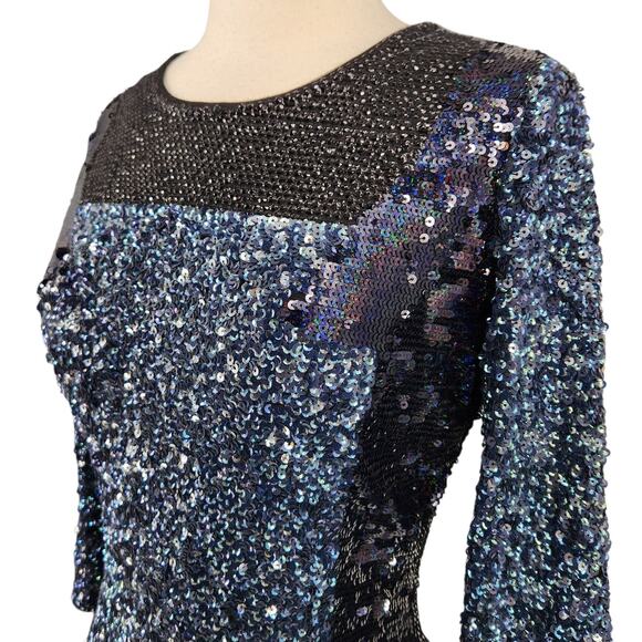 Vintage French Connection Glamourous Sequined Mini Blue Dress Womens Size 6 - Picture 2 of 6